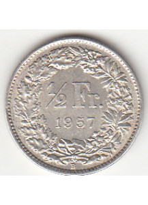 1957 - 1/2 Franc Argento Svizzera Standing Helvetia SPL++